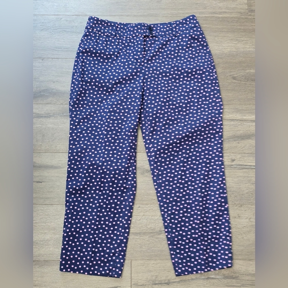Talbots The Perfect Crop Curvy Size 4P Polka Dot Navy Pink Coastal Nautical
